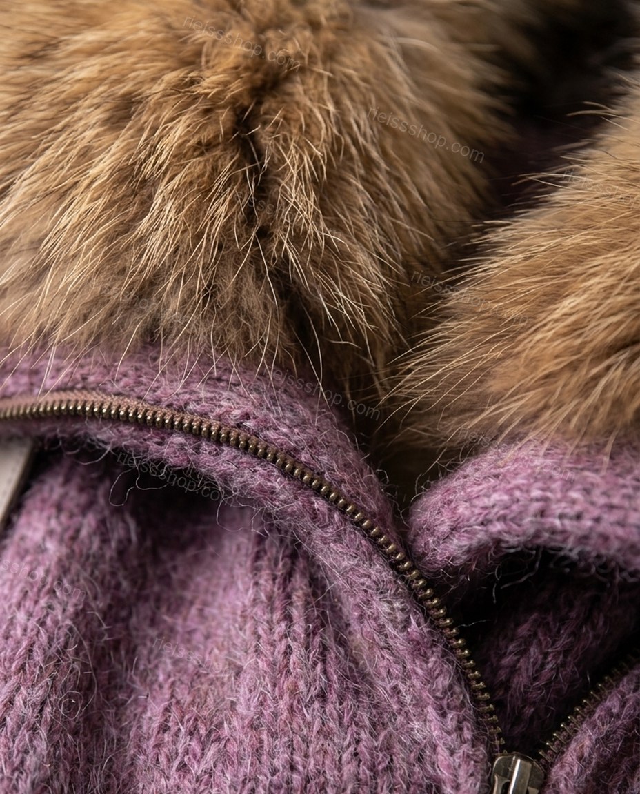 ["Light Gray", "Beige"] Polished Fur-Trim Jacket by rieissshop