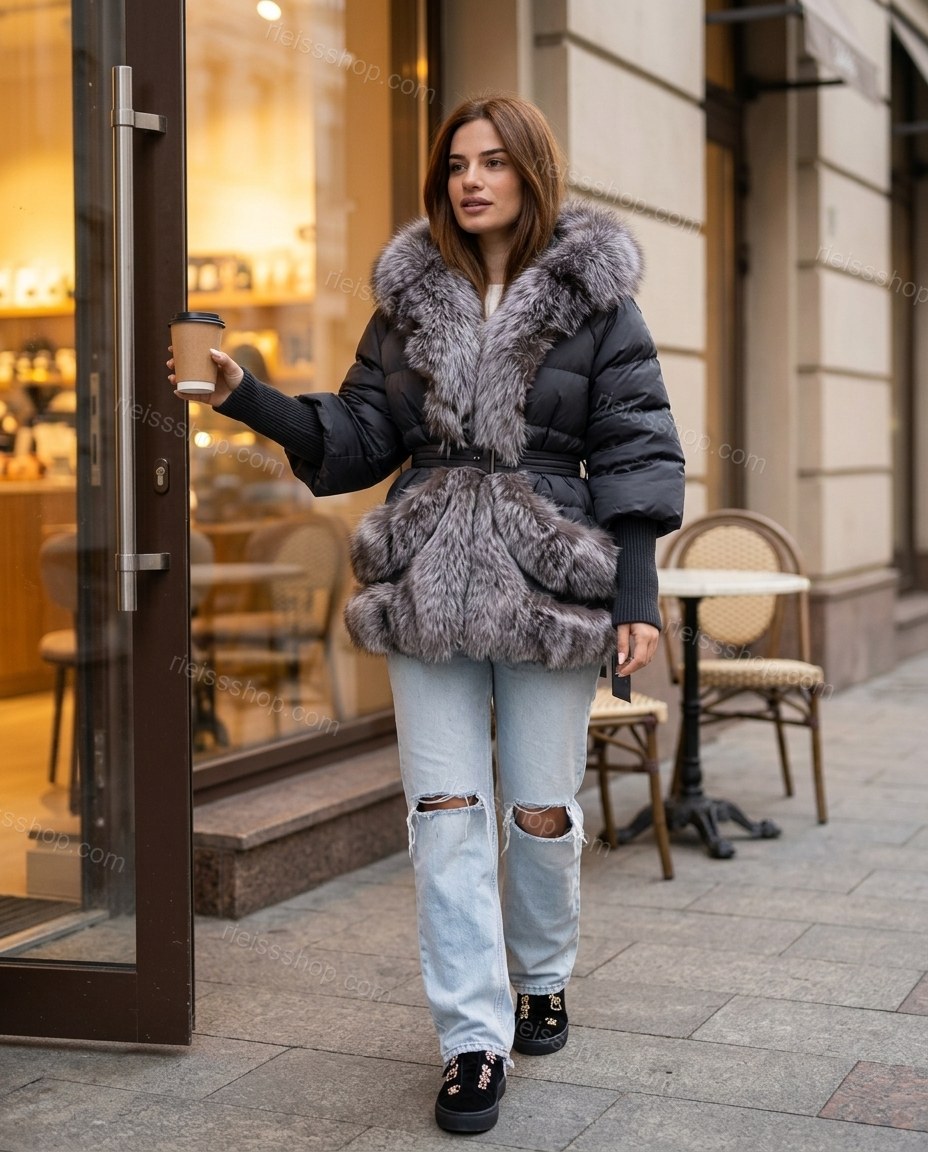 Charcoal Gray City-Ready Fur-Trim Coat by rieissshop
