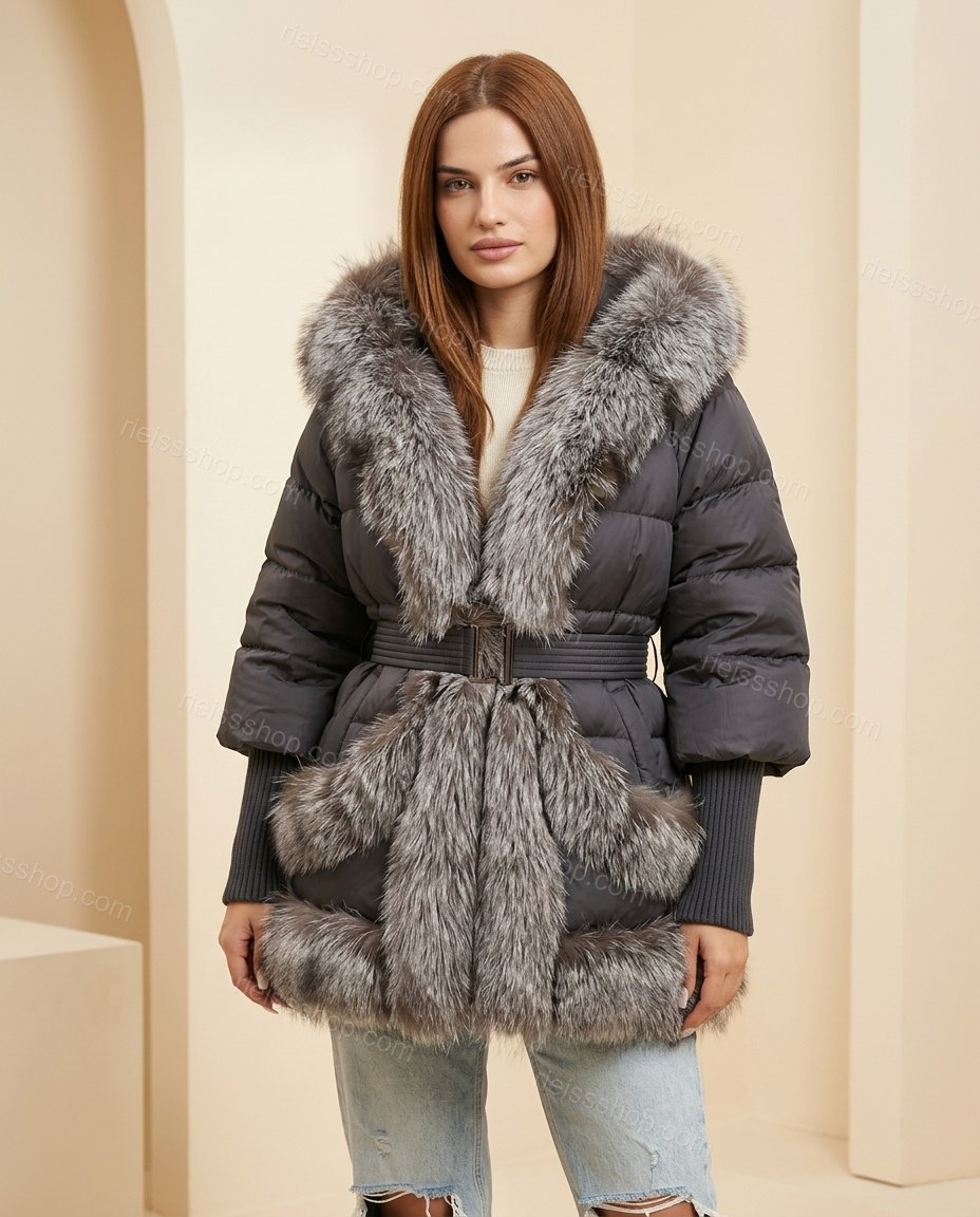 Charcoal Gray City-Ready Fur-Trim Coat by rieissshop