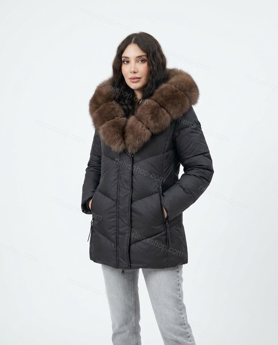 Black Polished Fur-Trim Puffer Coat by rieissshop