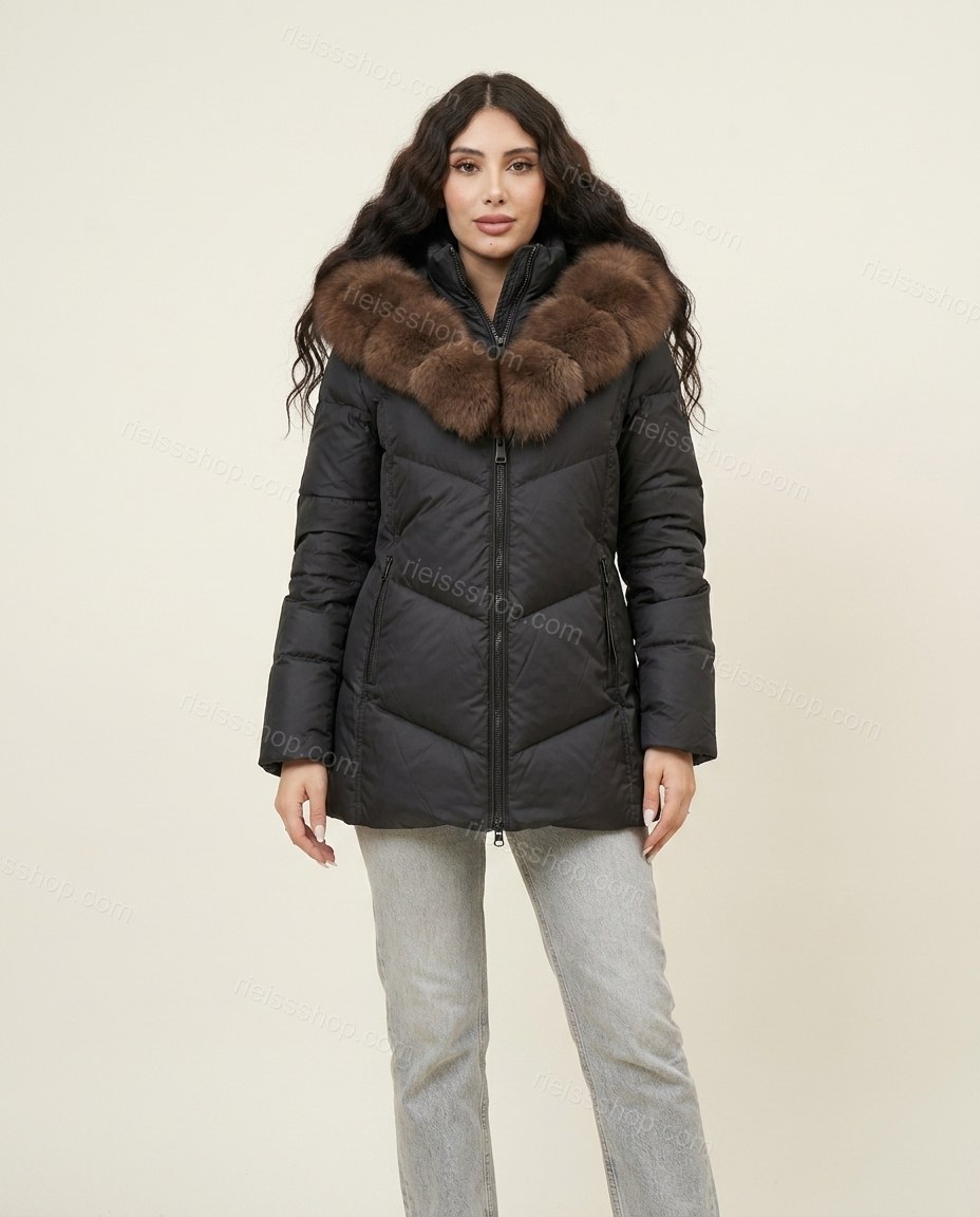 Black Polished Fur-Trim Puffer Coat by rieissshop