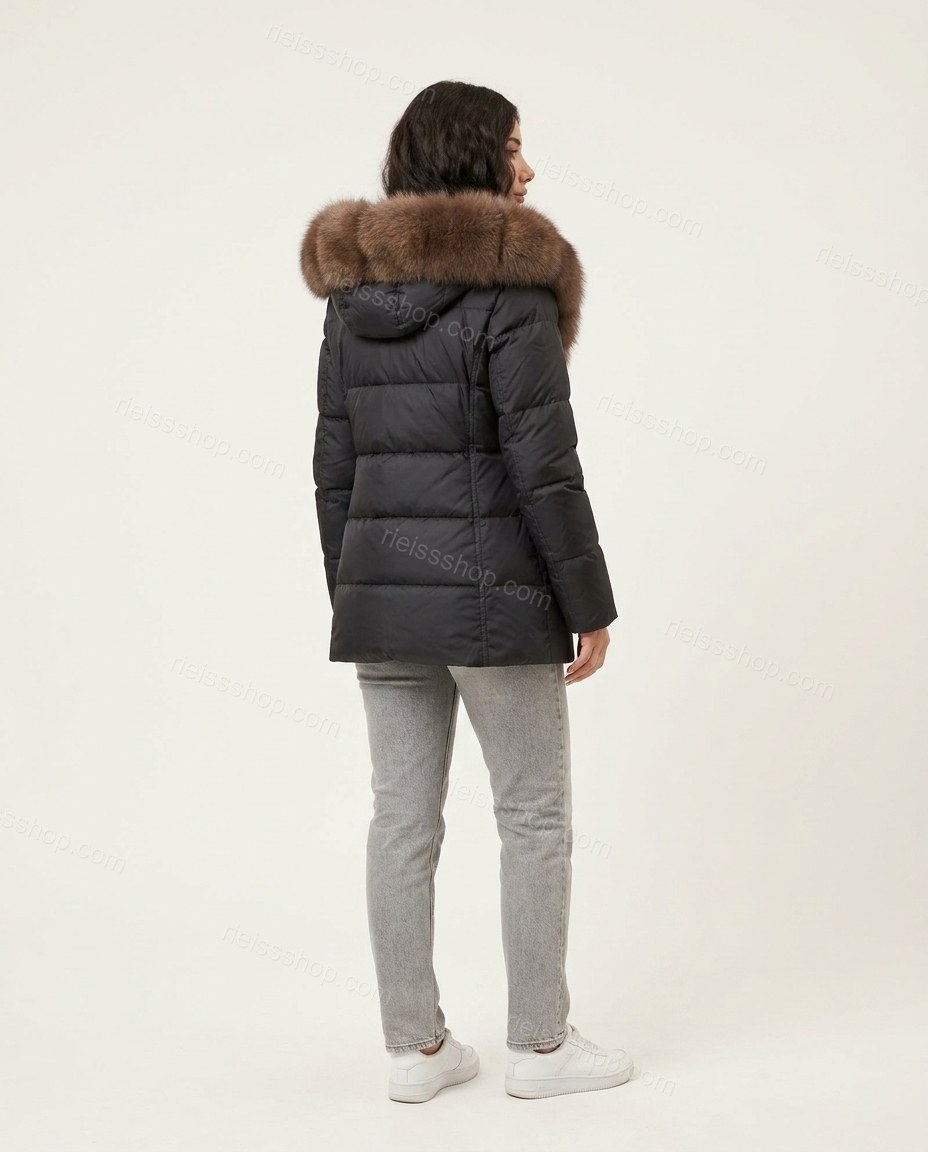 Black Polished Fur-Trim Puffer Coat by rieissshop