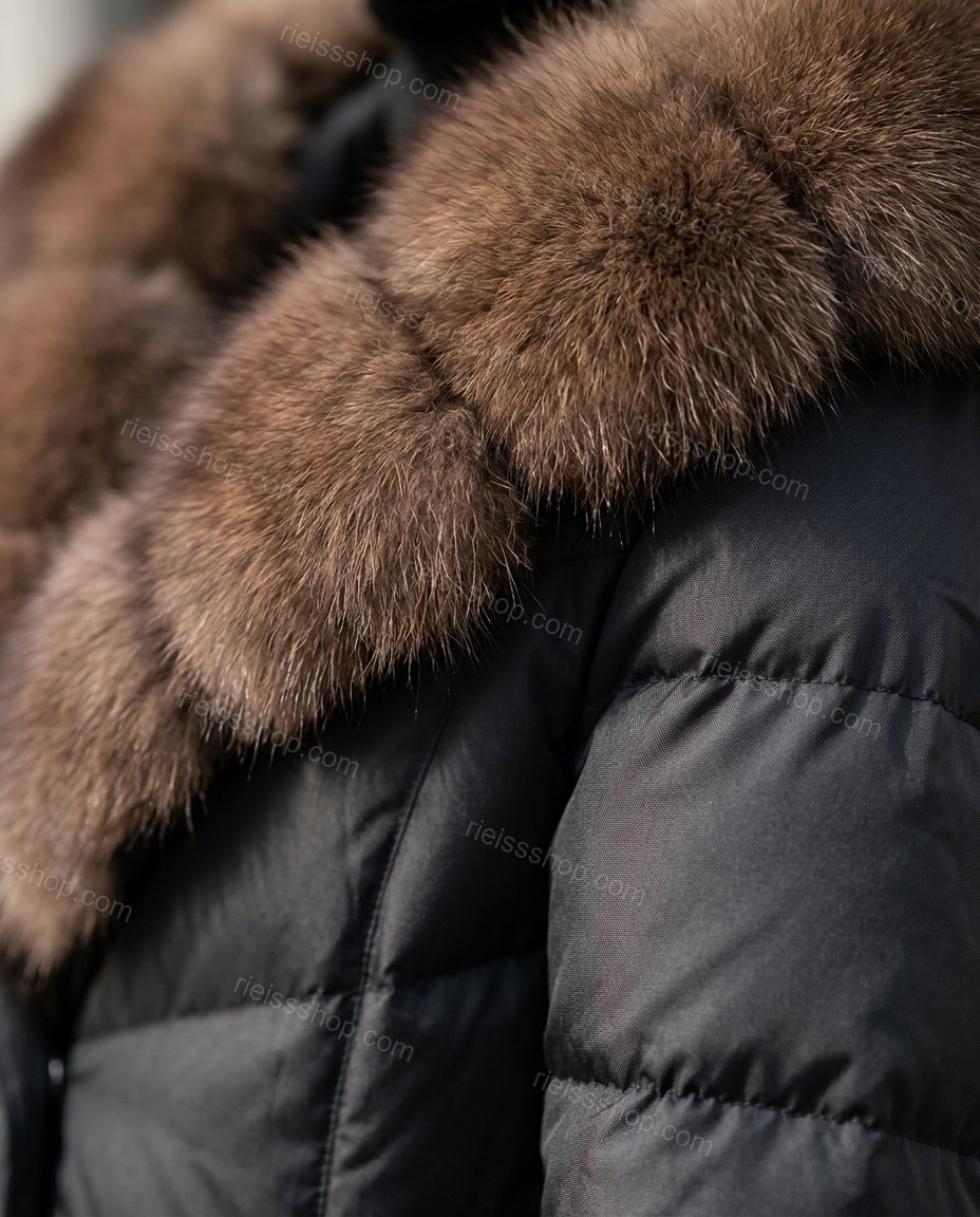 Black Polished Fur-Trim Puffer Coat by rieissshop