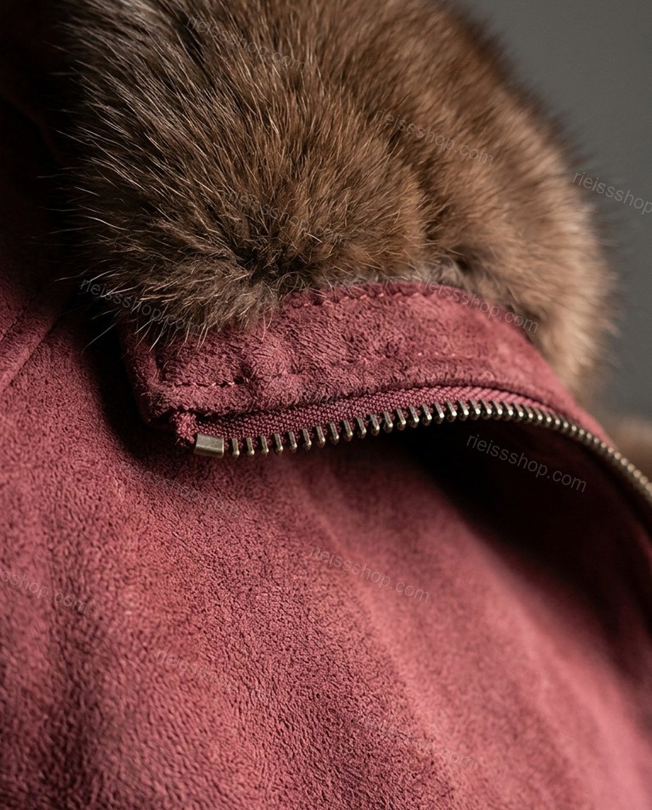 Maroon Polished Fur-Trim High-Collar Jacket by rieissshop