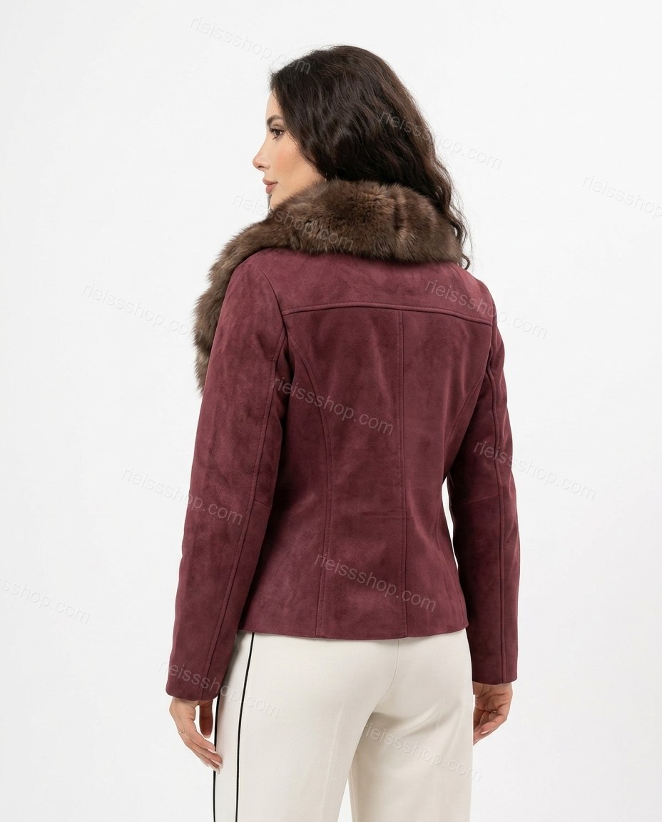 Maroon Polished Fur-Trim High-Collar Jacket by rieissshop
