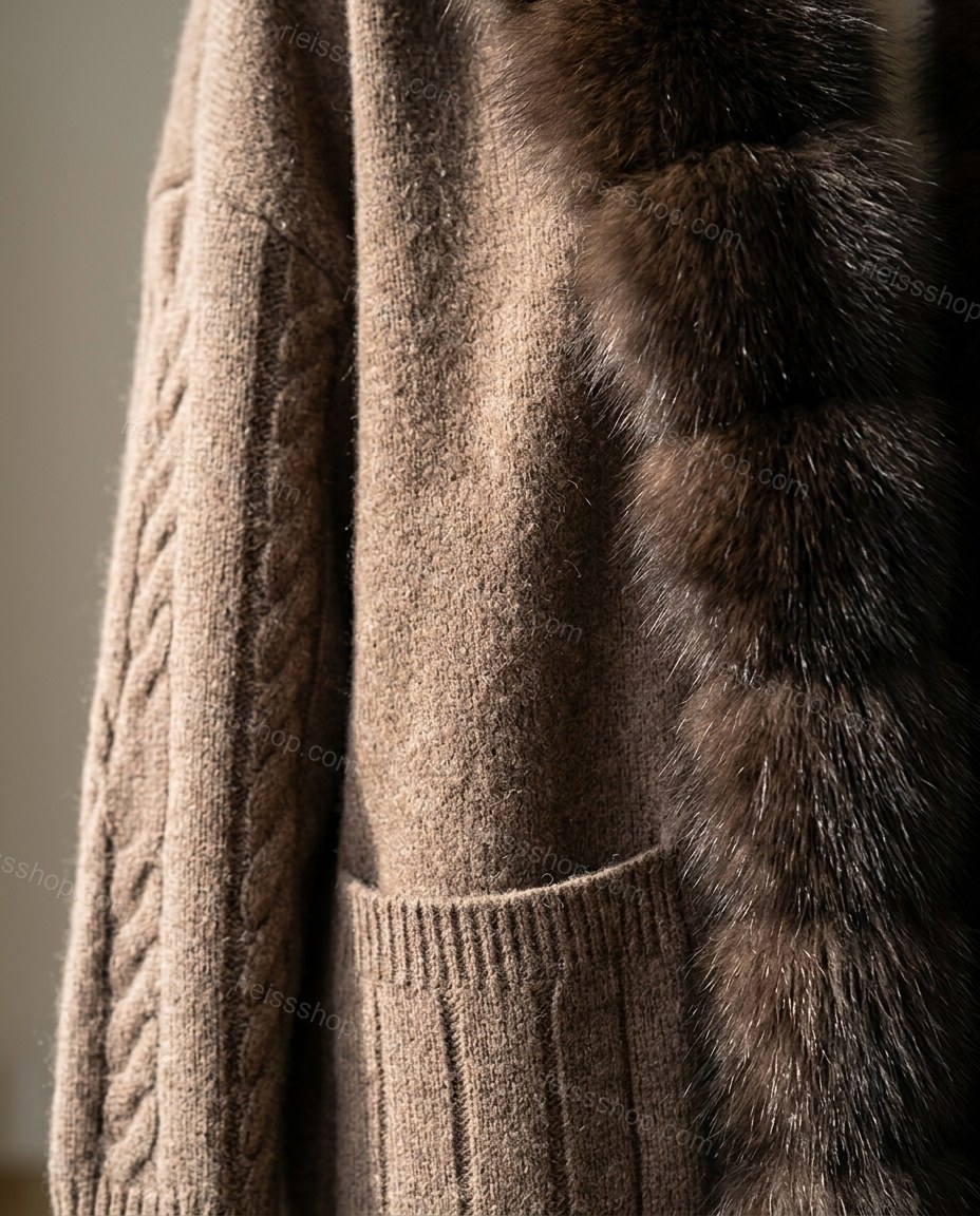 Brown Elevated Fur-Trim Flowing Jacket by rieissshop