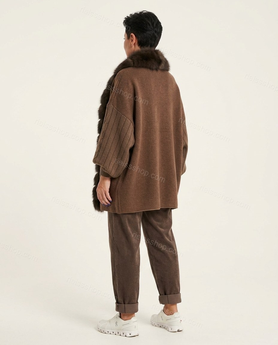 Brown Elevated Fur-Trim Flowing Jacket by rieissshop