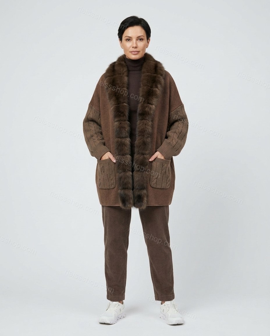 Brown Elevated Fur-Trim Flowing Jacket by rieissshop