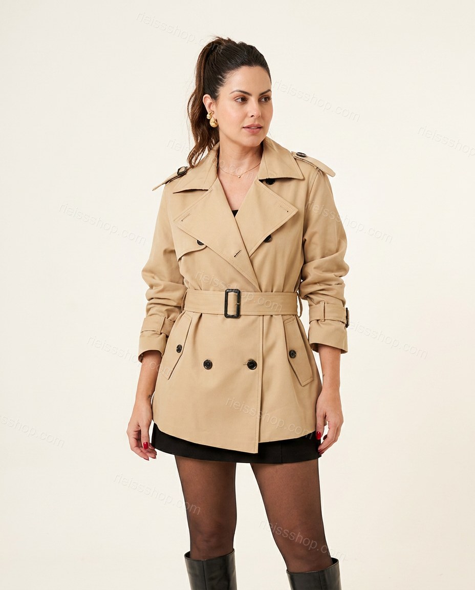 Sand Polished Long-Sleeve Trench Coat by rieissshop