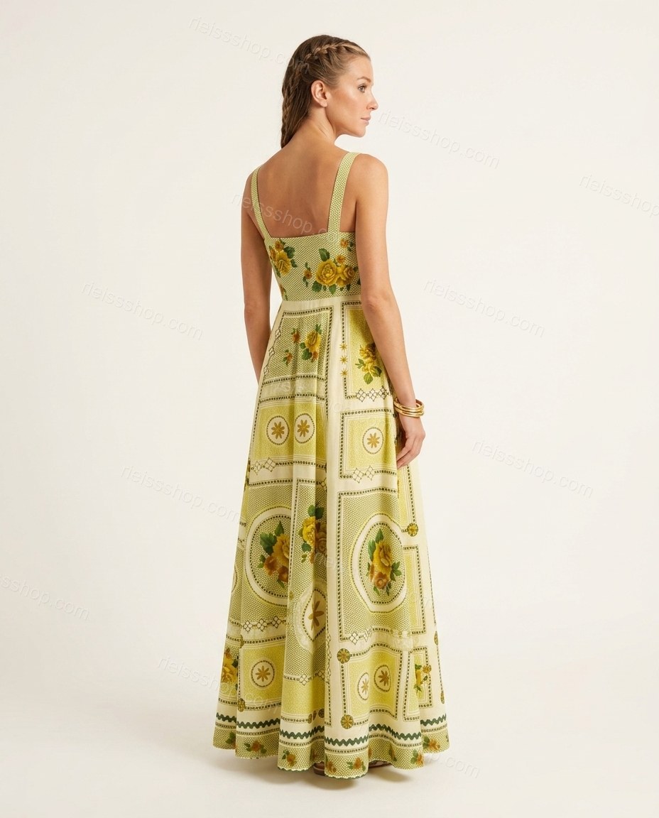 Butter Yellow Refined Floral Embroidered Maxi Dress by rieissshop