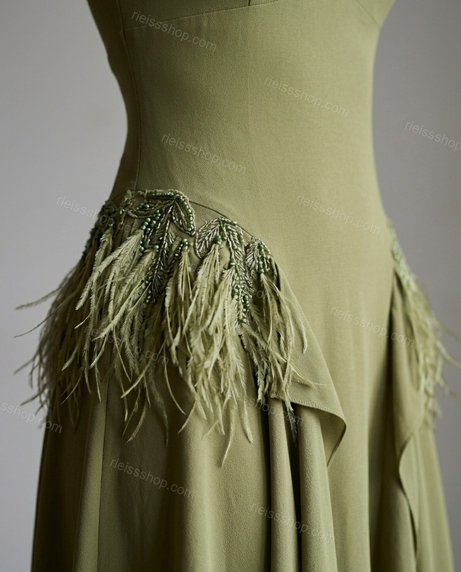 Olive Green Soft Ruffled Maxi Dress by rieissshop