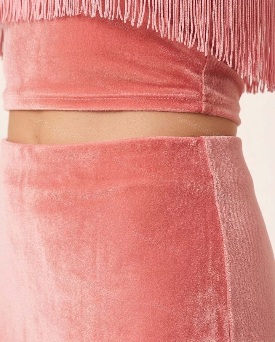Pink After-Dark Fringe Skirt Set Pink Skirt Set with Cropped silhouette and Textured texture, additional styling view for Day-to-Night, a dinner reservation, Fall late-summer dinners, city weekends, and early-fall plans, Euro Chic Premium by rieissshop