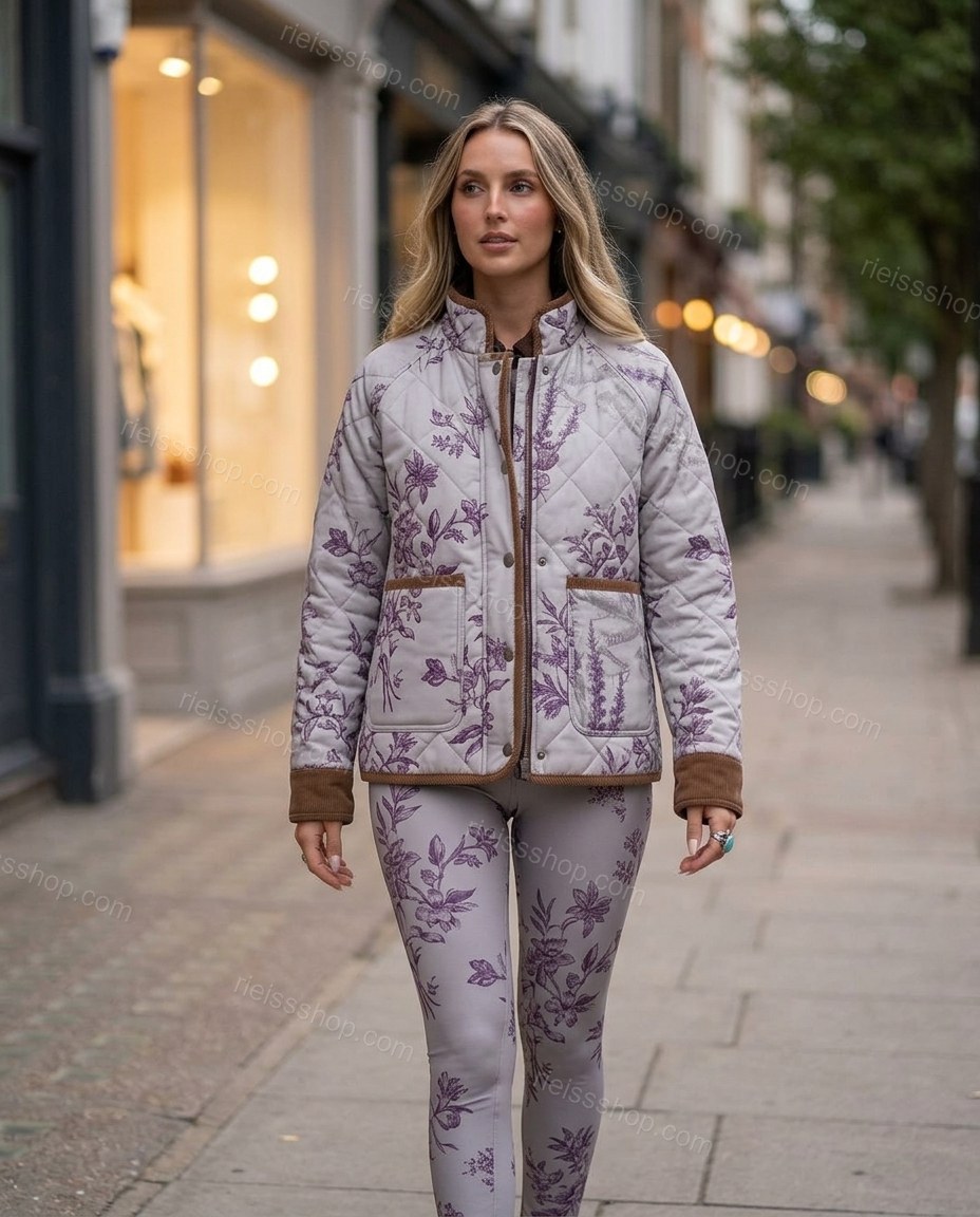 Light Gray Refined Floral Jacket Light Gray Jacket with Utility silhouette and Ribbed Knit texture, outdoor styling image for City Layering, a dinner reservation, Fall transitional city days and cool-evening plans, Euro Chic Premium by rieissshop