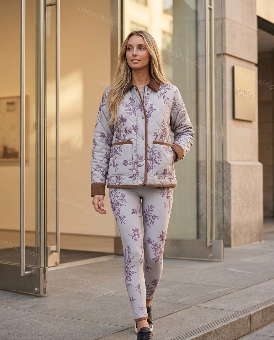 Light Gray Refined Floral Jacket Light Gray Jacket with Utility silhouette and Ribbed Knit texture, editorial ecommerce scene for City Layering, a dinner reservation, Fall transitional city days and cool-evening plans, Euro Chic Premium by rieissshop