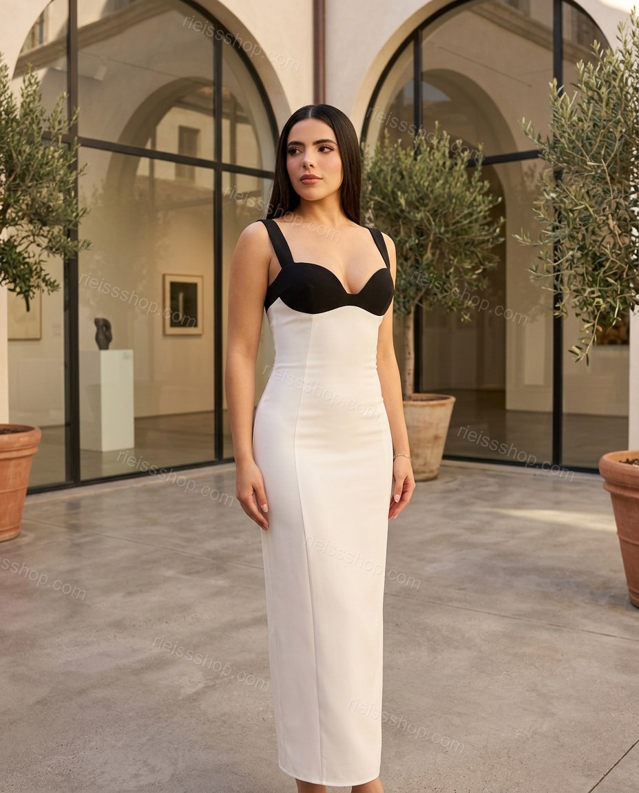 White Polished Textured Maxi Dress by rieissshop