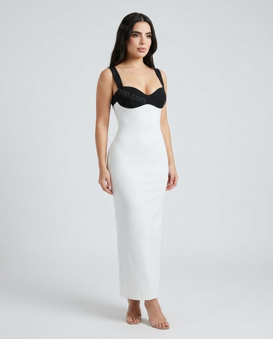 White Polished Textured Maxi Dress by rieissshop