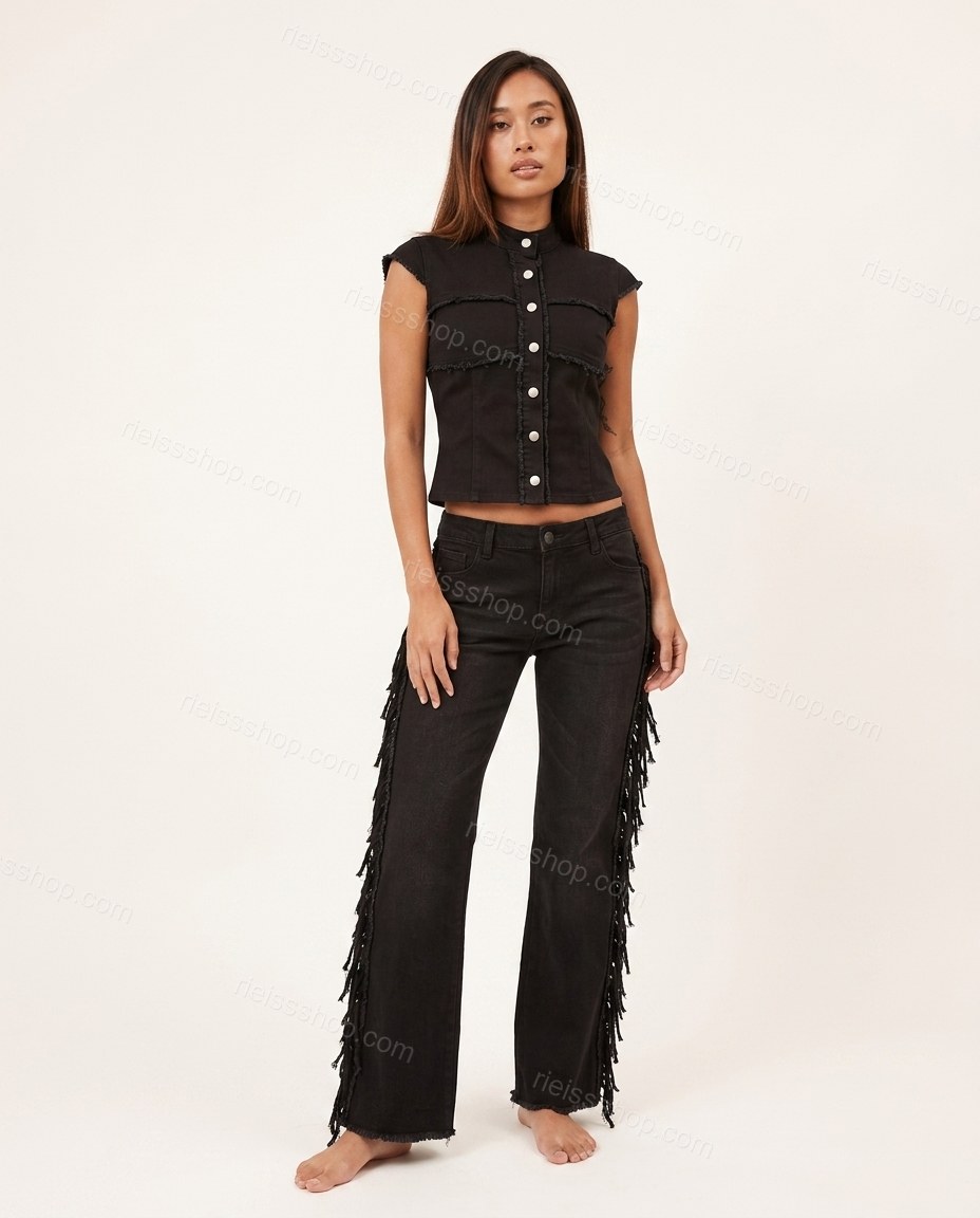 Black Polished Denim Cropped Top by rieissshop