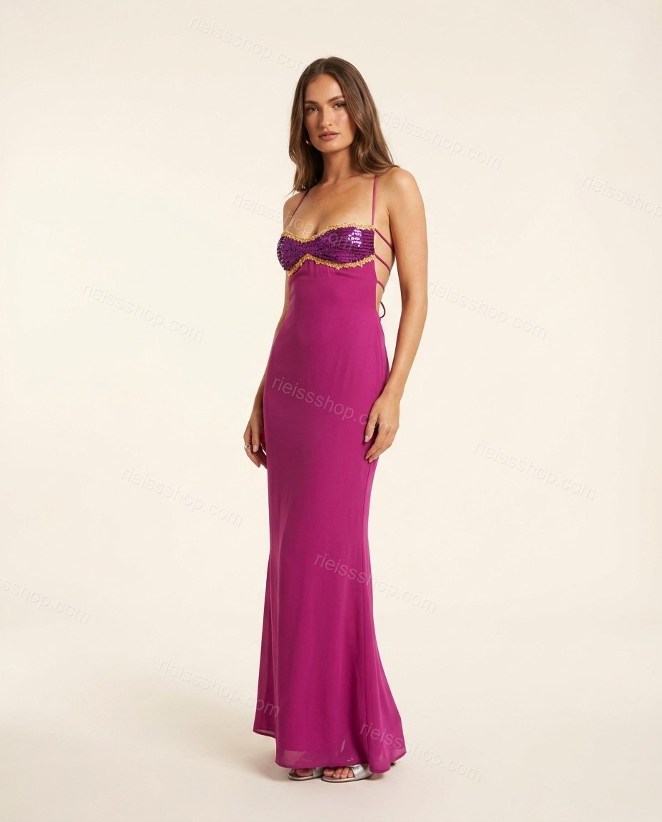 Magenta Elevated Lace Maxi Dress Magenta Maxi Dress with Flowing silhouette and Textured texture, clean studio product view for Day-to-Night, a transitional city plan, Fall late-summer dinners, city weekends, and early-fall plans, US East / Hamptons Elite by rieissshop