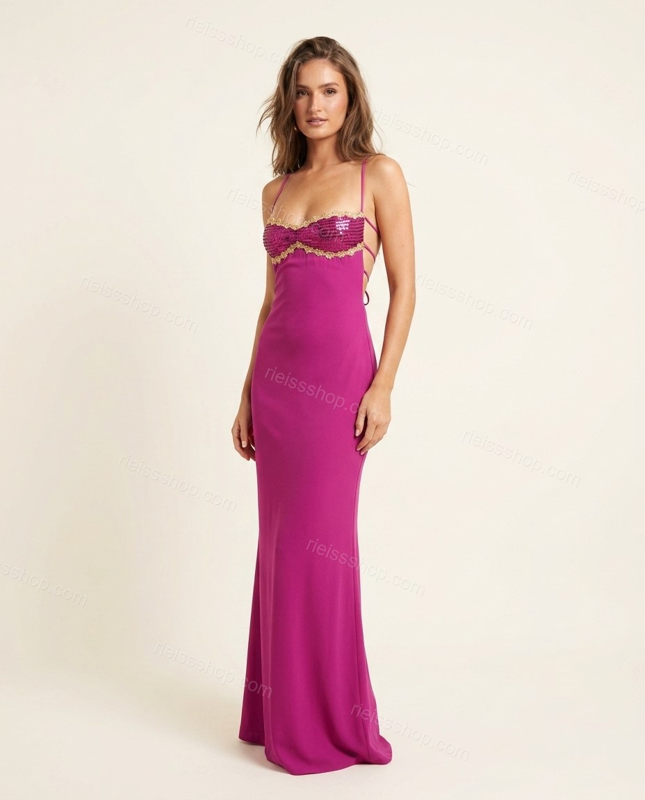 Magenta Elevated Lace Maxi Dress Magenta Maxi Dress with Flowing silhouette and Textured texture, side or back garment view for Day-to-Night, a transitional city plan, Fall late-summer dinners, city weekends, and early-fall plans, US East / Hamptons Elite by rieissshop