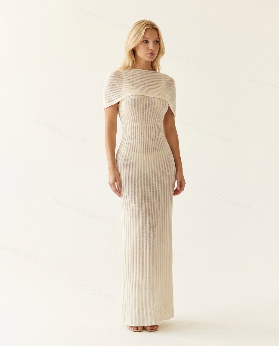 Ivory Sleek Ribbed Maxi Dress by rieissshop