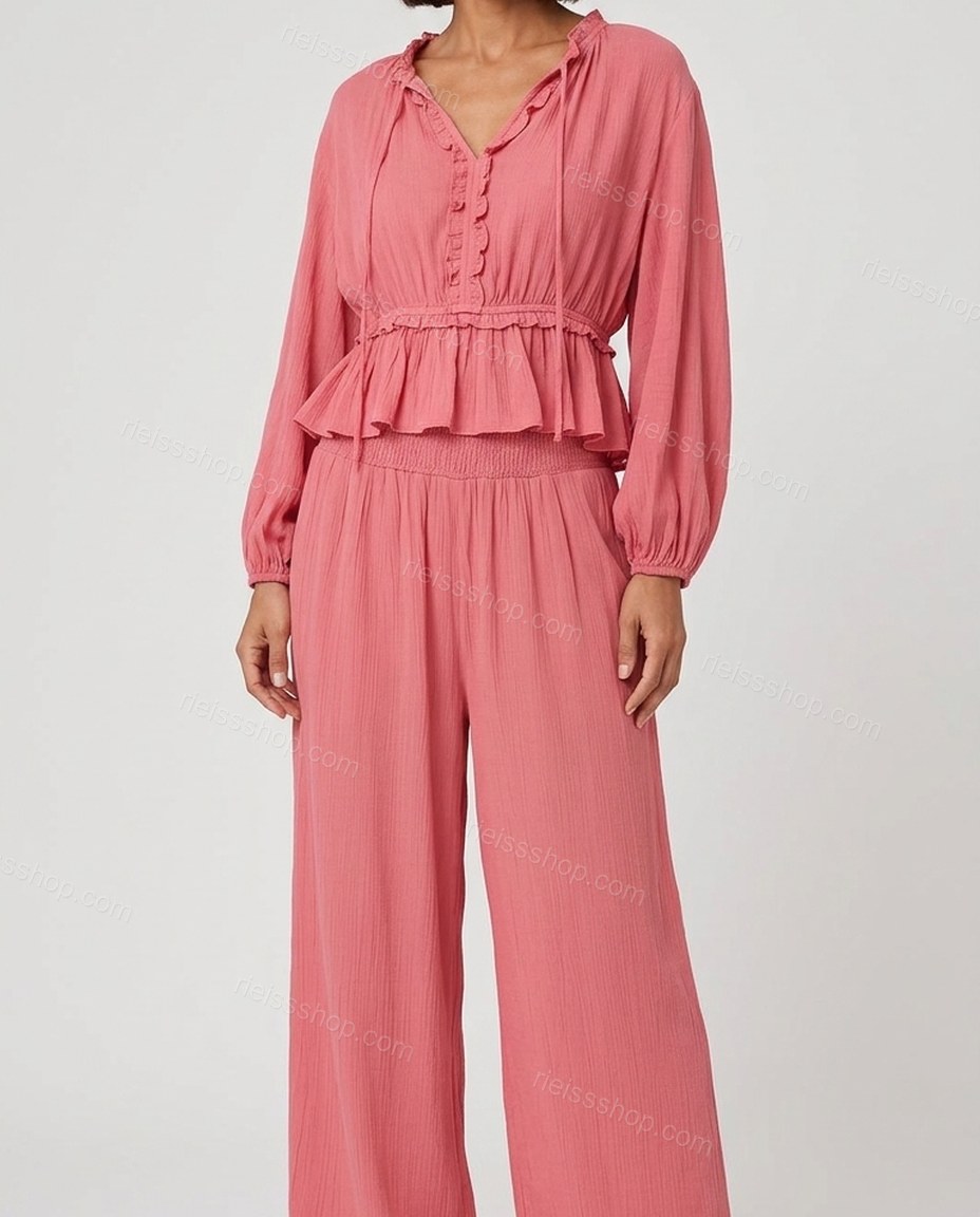 Coral Soft Smocked Pant Set by rieissshop
