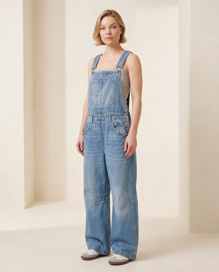 Blue Effortless Denim Wide-Leg Jumpsuit by rieissshop