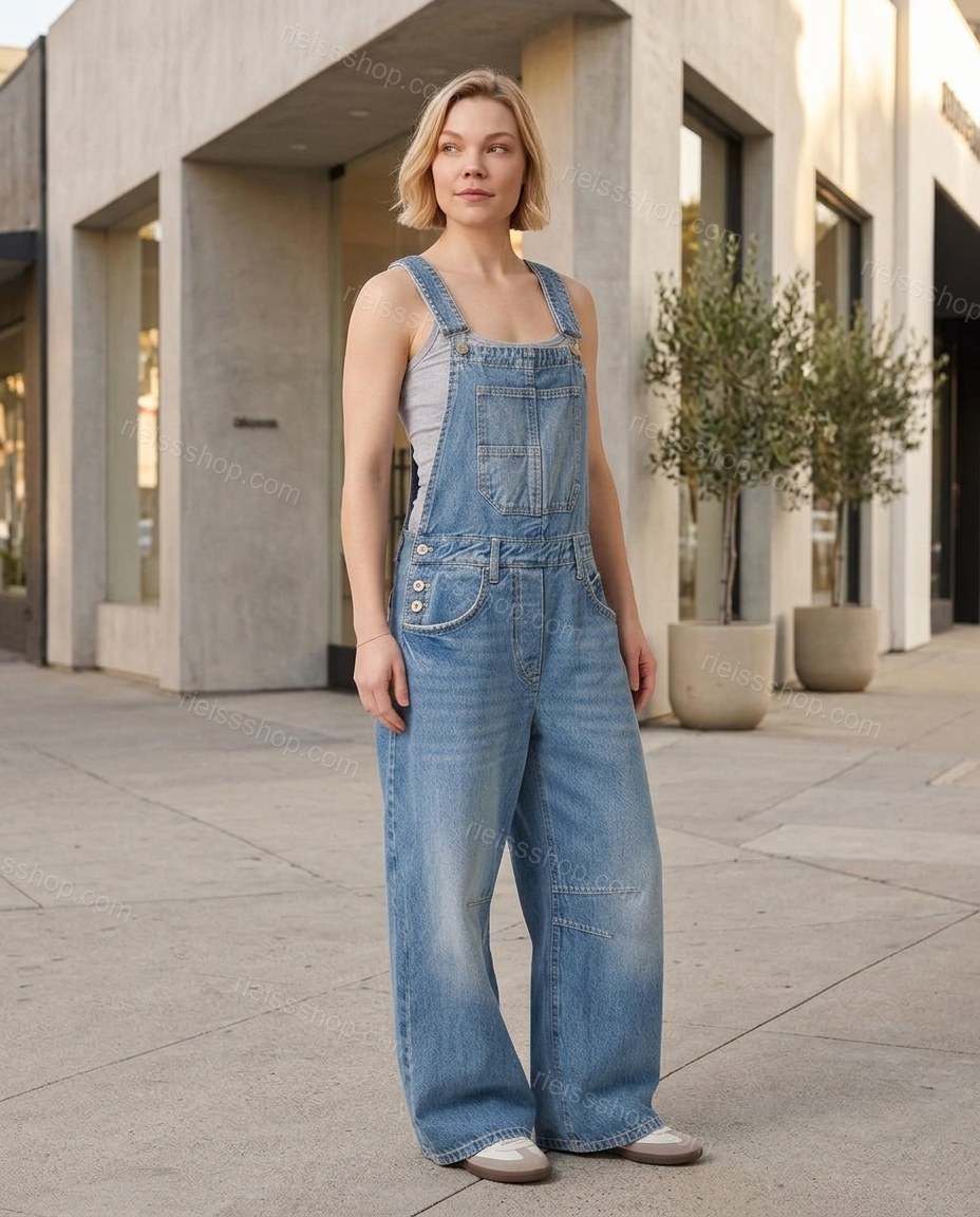 Blue Effortless Denim Wide-Leg Jumpsuit by rieissshop