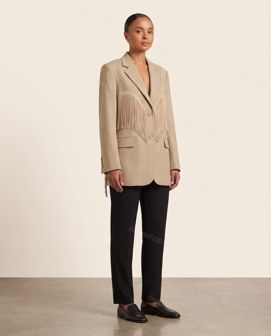 Beige Elevated Linen Blazer by rieissshop