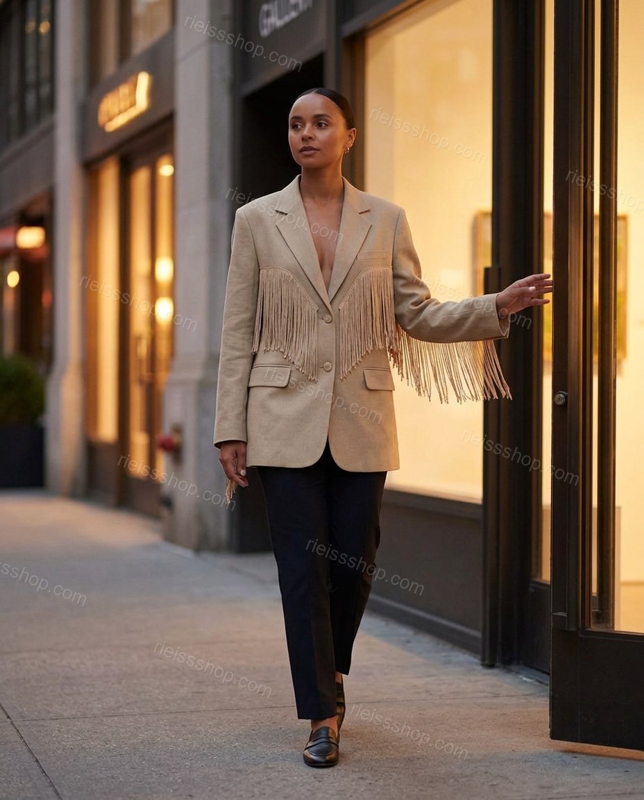 Beige Elevated Linen Blazer by rieissshop