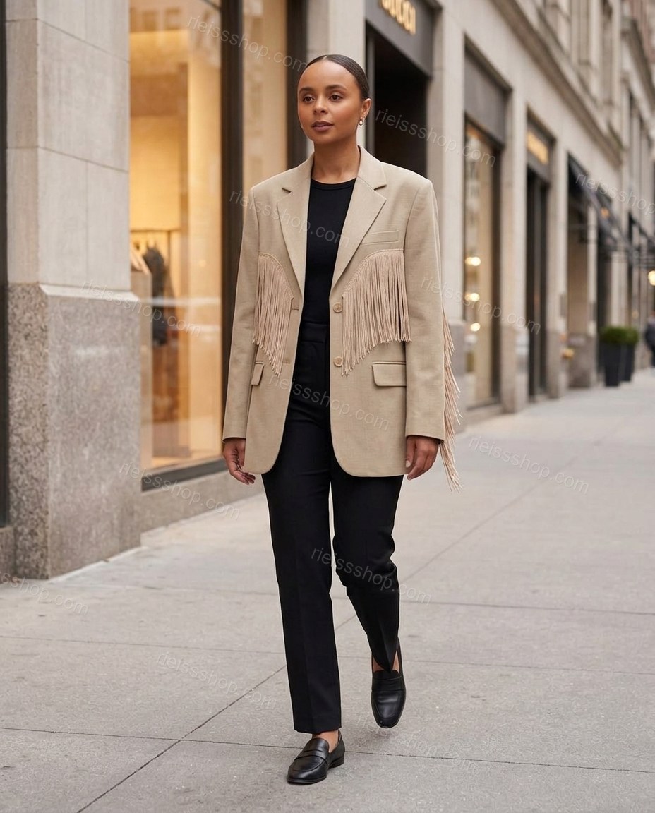 Beige Elevated Linen Blazer by rieissshop