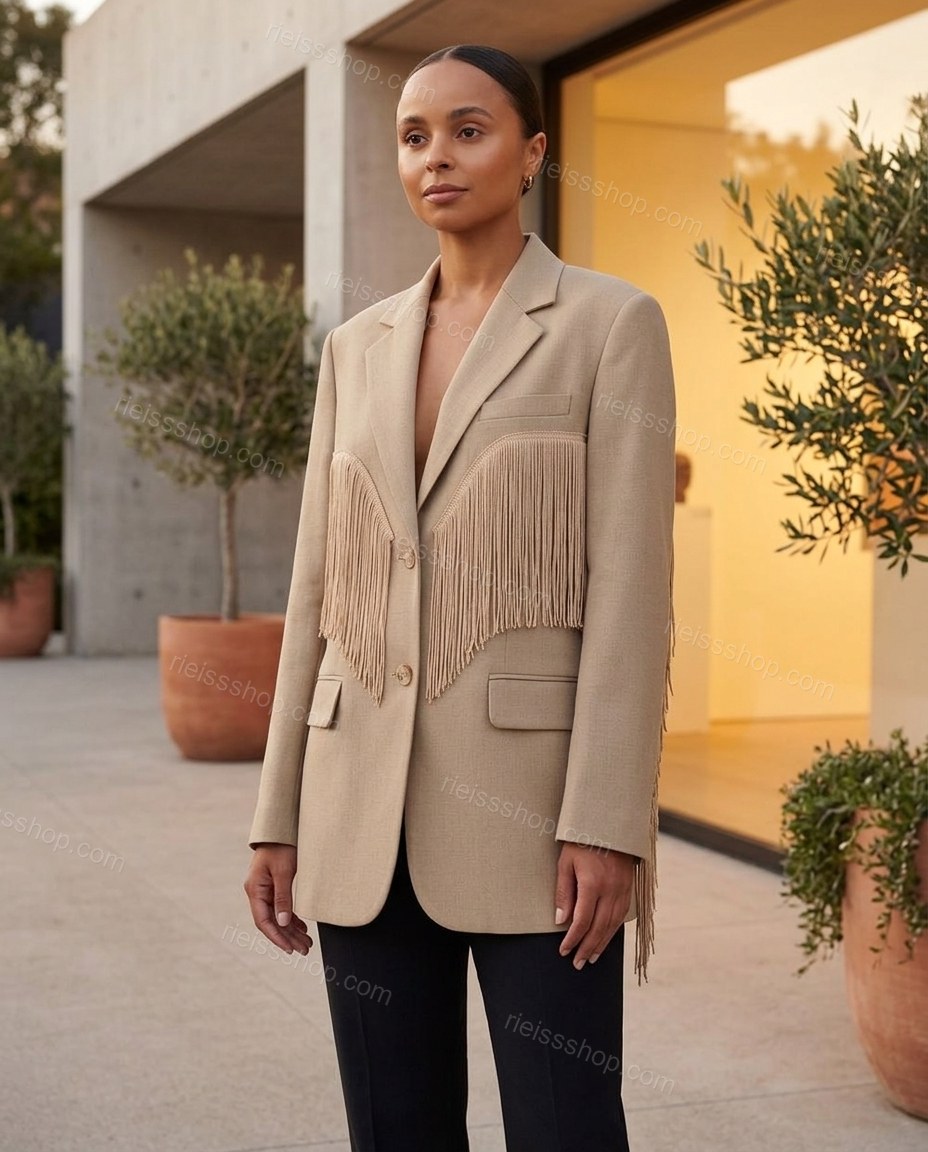Beige Elevated Linen Blazer by rieissshop