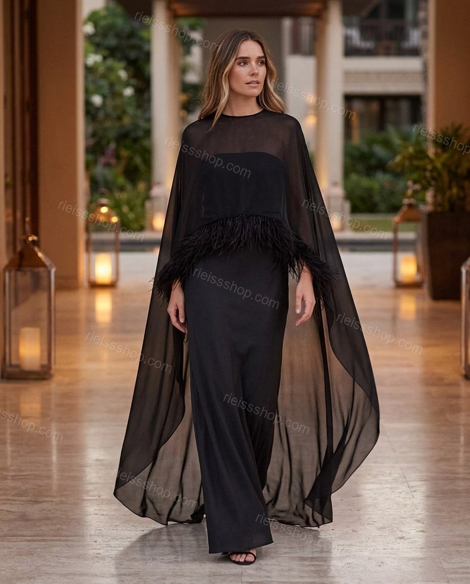 Black After-Dark Feather-Trim Dress by rieissshop