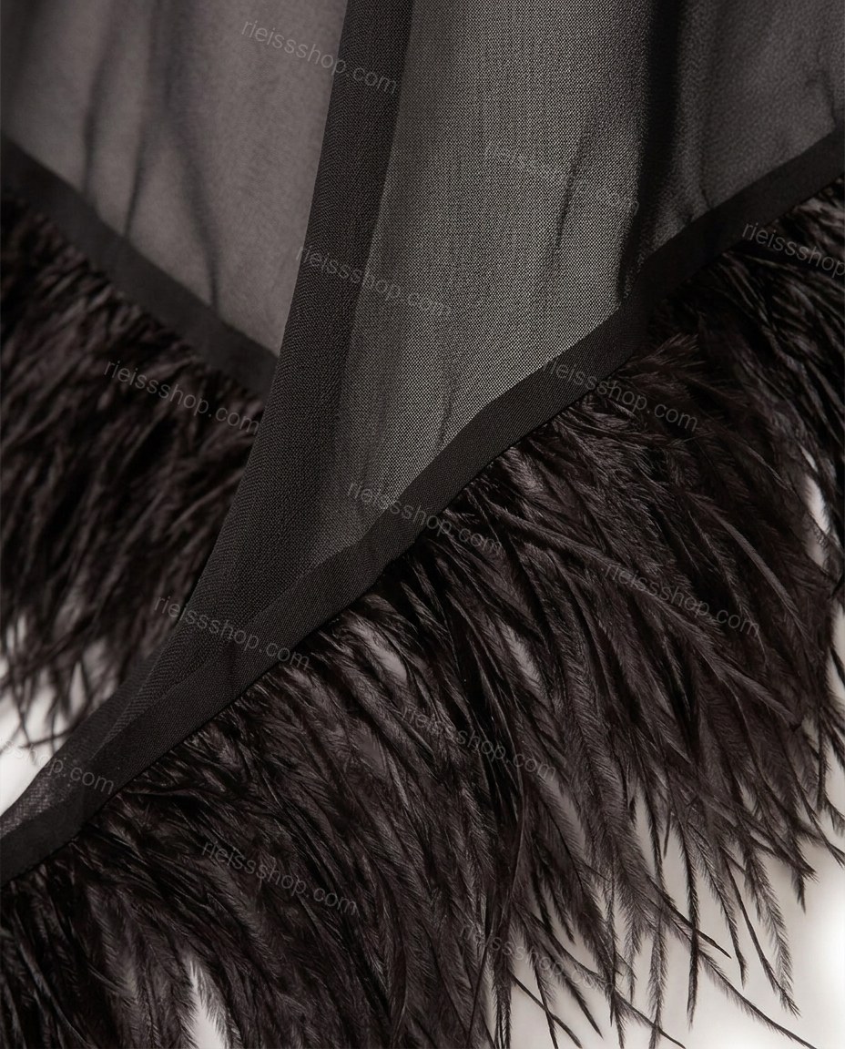 Black After-Dark Feather-Trim Dress by rieissshop