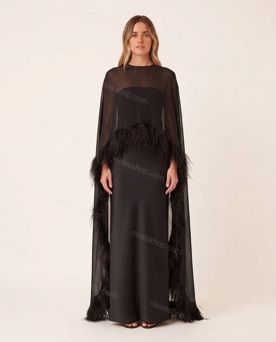 Black After-Dark Feather-Trim Dress by rieissshop