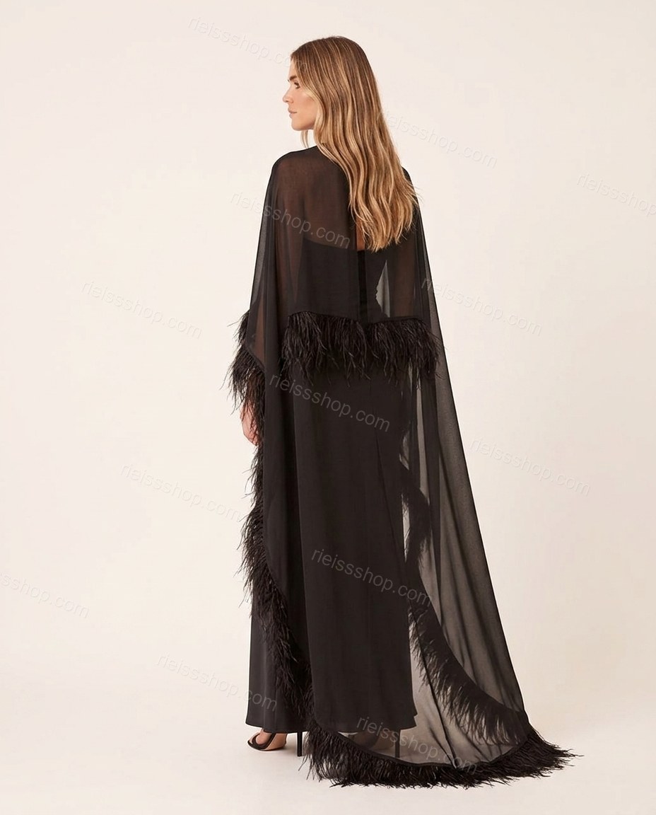Black After-Dark Feather-Trim Dress by rieissshop