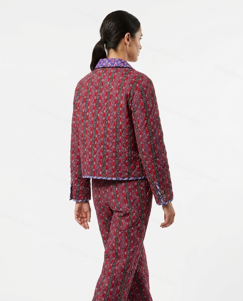 Red Floral Two-Piece Set, back studio view showing quilted, continuous intricate pattern, by Rieissshop