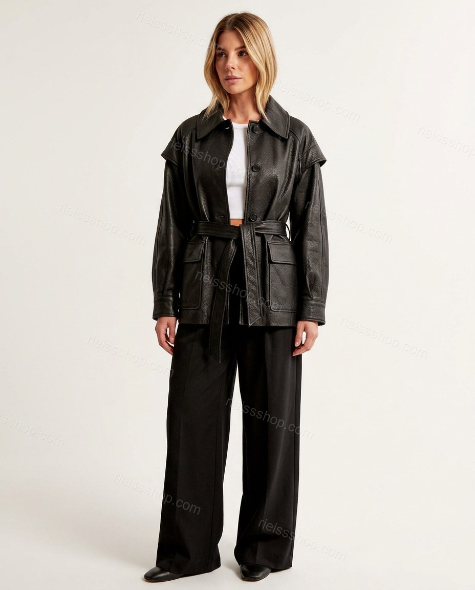 Black Pleated Pants, front studio view, by Rieissshop