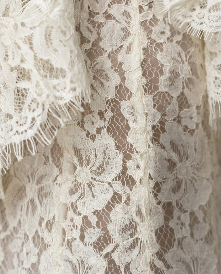 Off-white Floral Maxi Ruffled Dress, close-up of floral, by Rieissshop