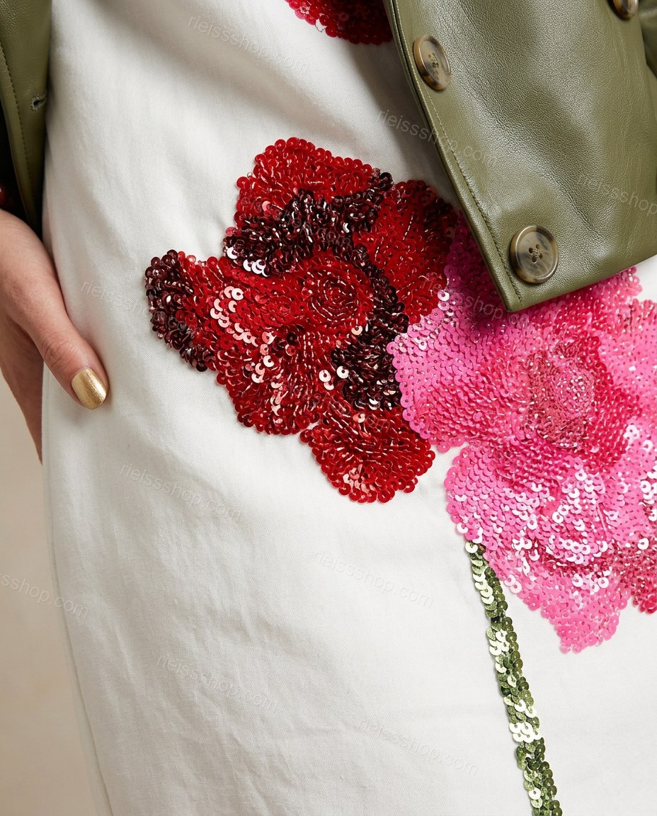 White Floral Dress, close-up of floral, by Rieissshop