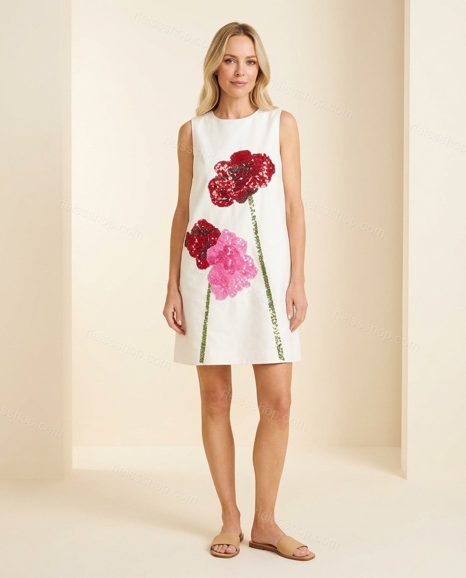White Floral Dress, full-length hero view, by Rieissshop