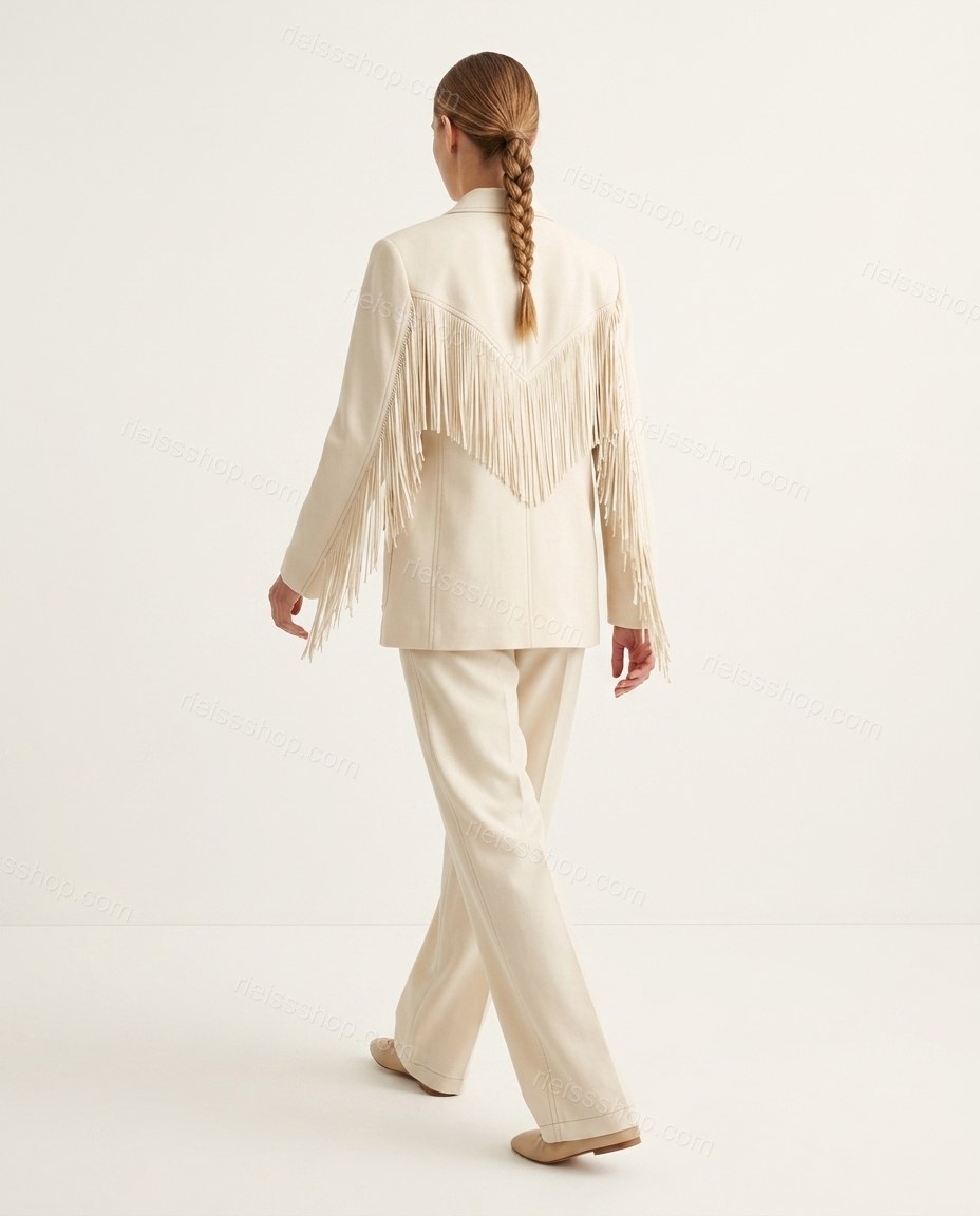 Cream Fringe Two-Piece Set, back studio view, by Rieissshop