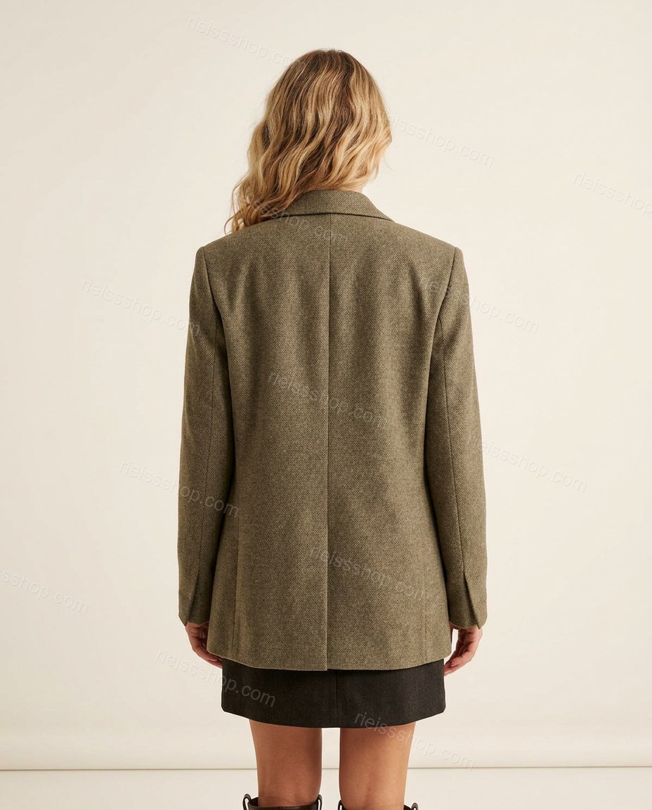 Olive Green Jacket, back studio view showing straight back, no visible vents or special details, by Rieissshop