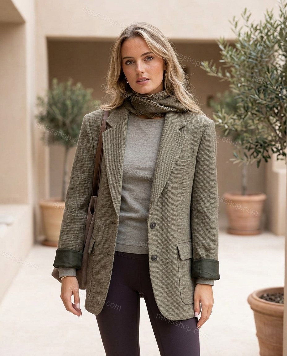 Olive Green Jacket, full-length hero view, by Rieissshop