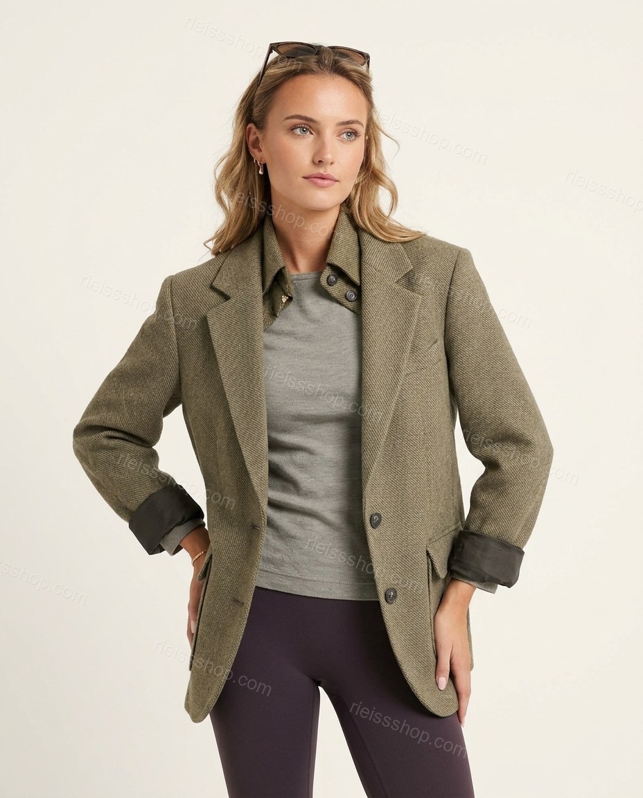 Olive Green Jacket, front studio view, by Rieissshop