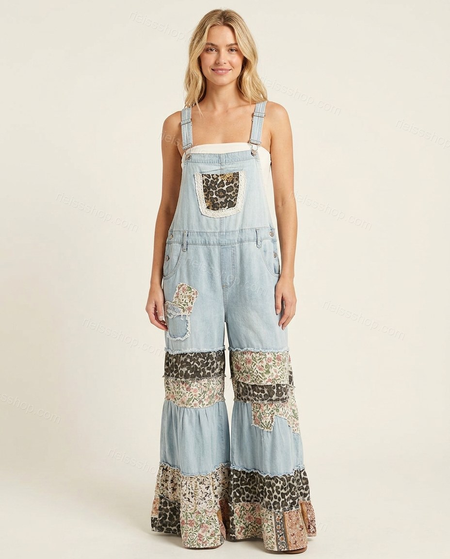 Light Blue Floral Ruffled Tiered Jumpsuit, front studio view, by Rieissshop