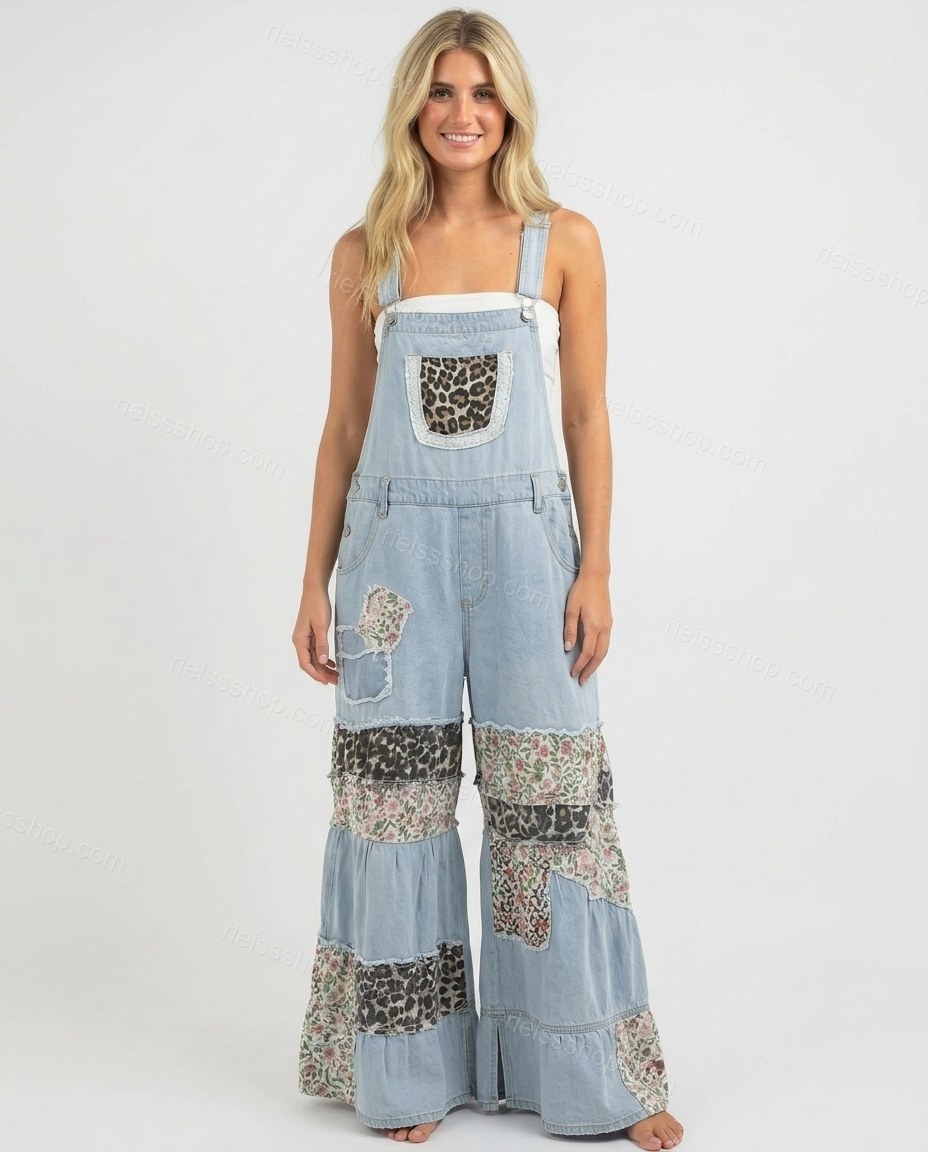 Light Blue Floral Ruffled Tiered Jumpsuit, full-length hero view, by Rieissshop