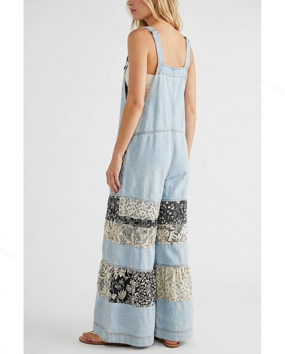Light Blue Floral Ruffled Tiered Jumpsuit, back studio view, by Rieissshop