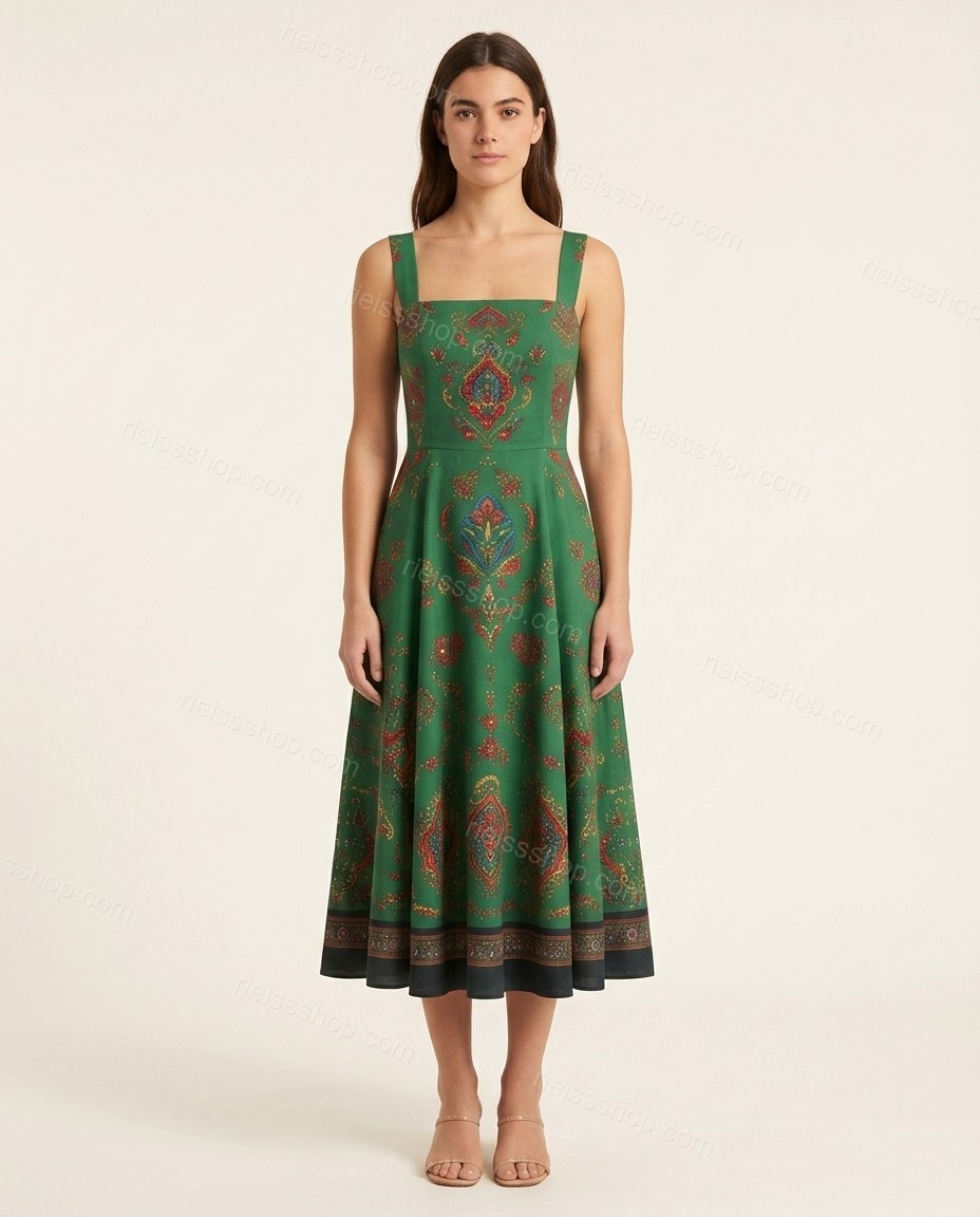Green Midi Dress, front studio view, by Rieissshop