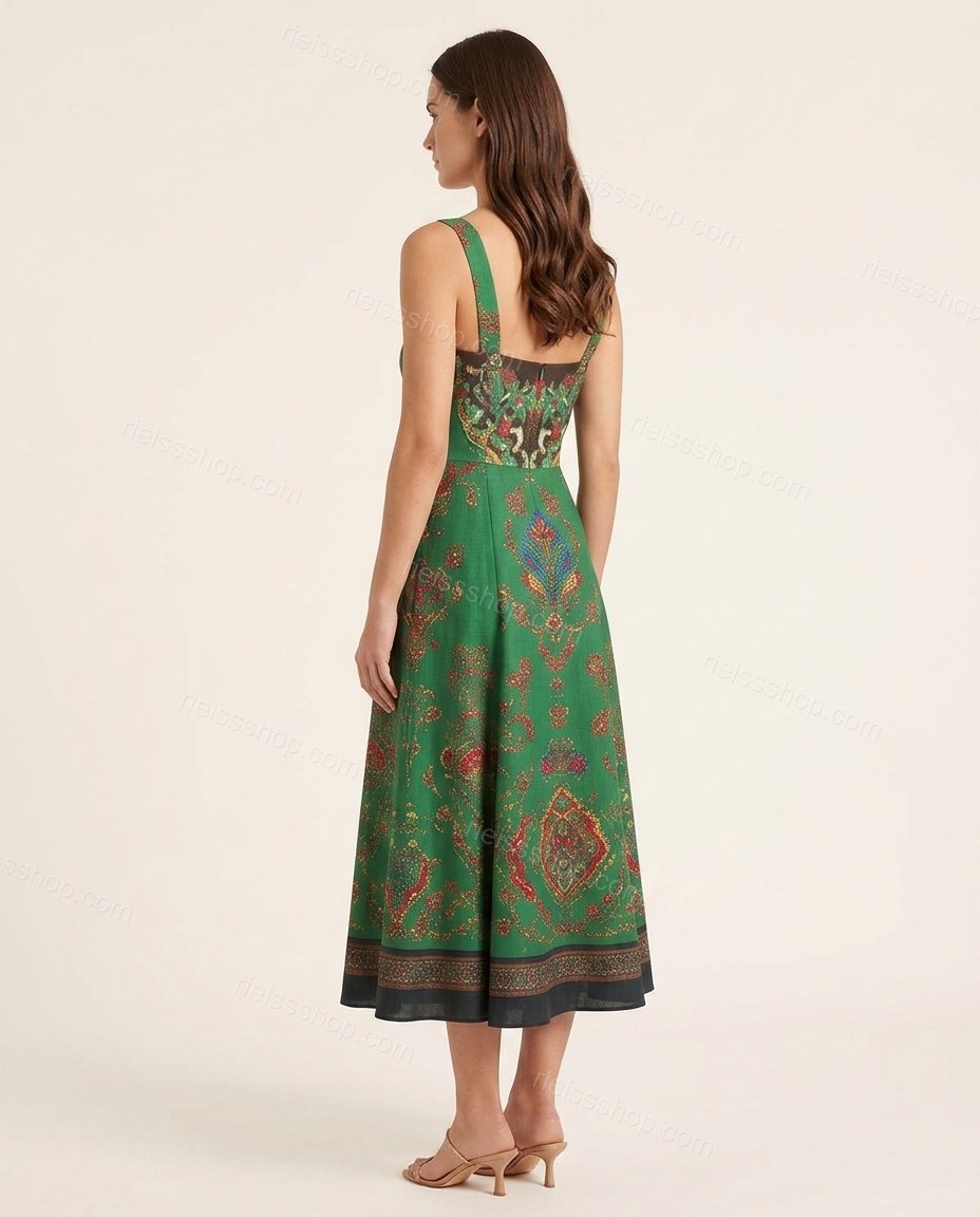 Green Midi Dress, back studio view, by Rieissshop