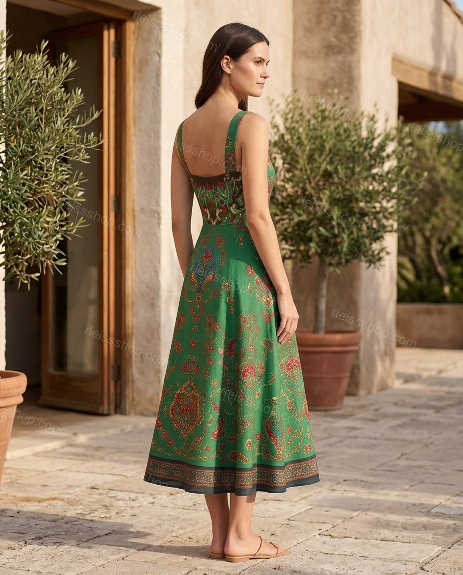Green Midi Dress, alternate use-case lifestyle view, by Rieissshop